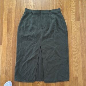 Cider Green Midi Pencil Skirt with Slit